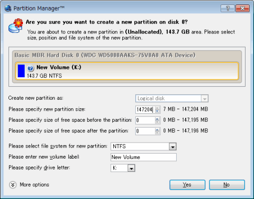 Paragon Partition Manager uCreate PartitionṽXN[Vbg