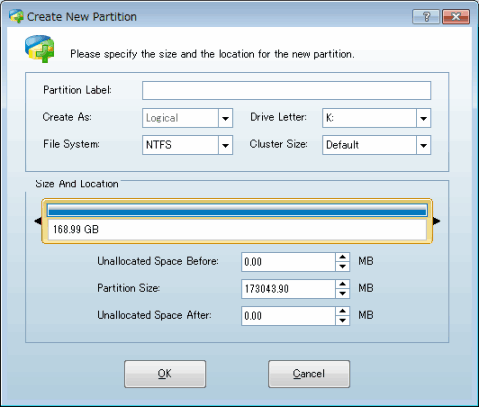 MiniTool Partition Wizard Home Edition uCreate PartitionṽXN[Vbg